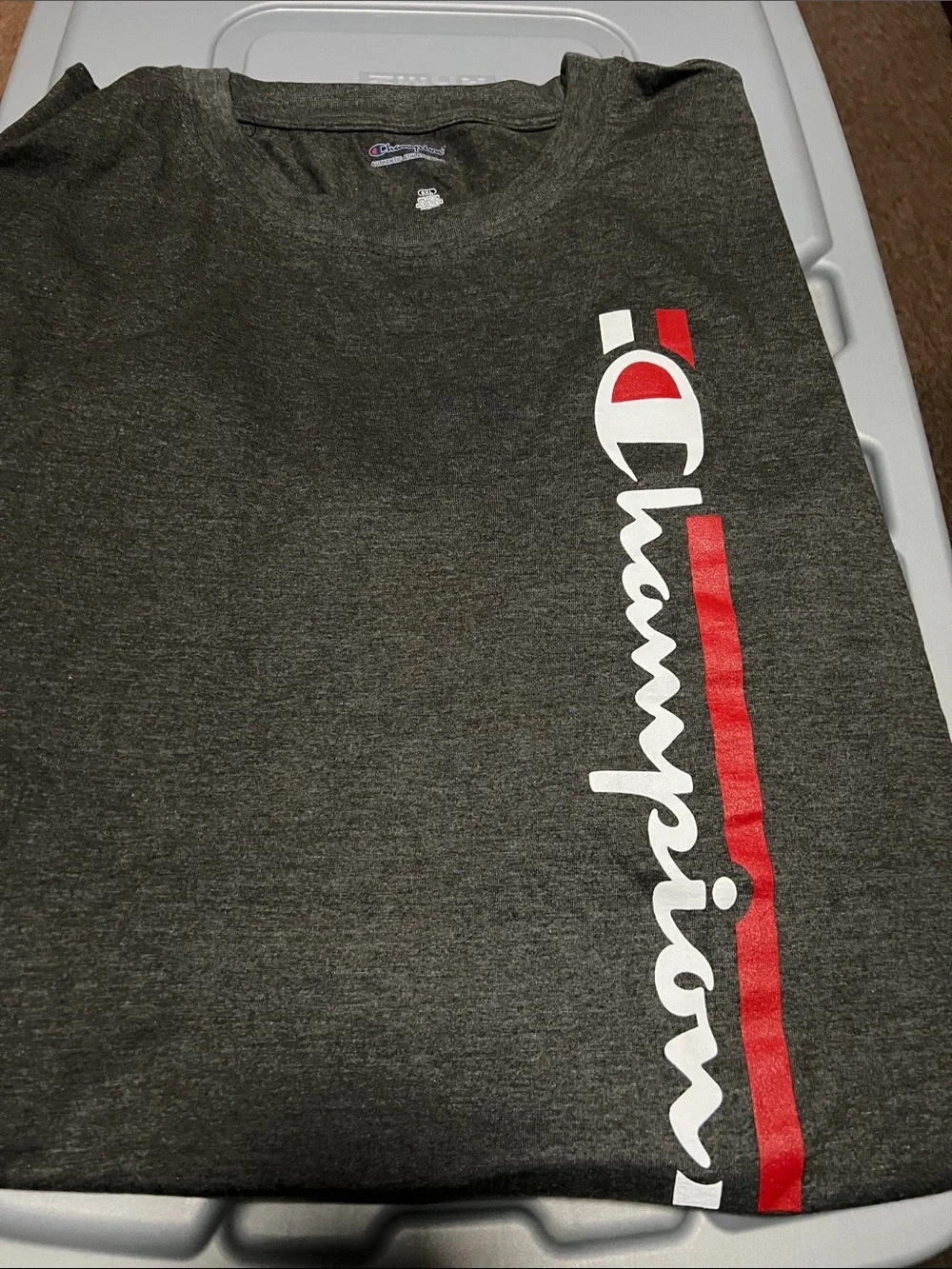 Champion Dark Gray Tee with Red & White Vertical Logo Sz 6XL - Picture 1 of 2
